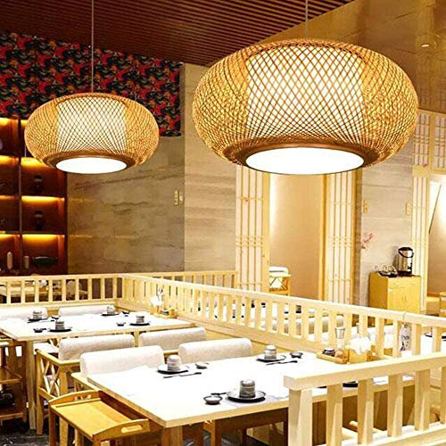 COCOL Retro Bambus Gewebte Lampe Land Hängelampe Handgewebte Deckenlampe Höhenverstellbare E27 Pendellampe Korridor Schlafzimmer Wohnzimmer Beleuchtung Pendelleuchte Esszimmer Dekorative Lampe,50cm