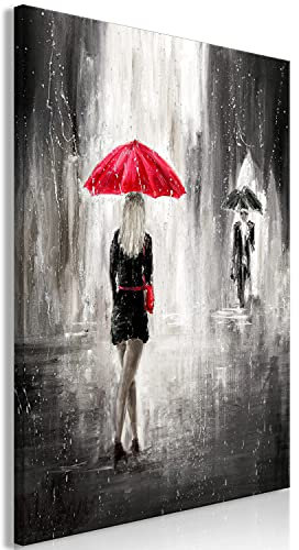 murando - Wandbilder Frau 60x90 cm 1 tlg - Wand Deko Vlies Leinwand Bilder Groß Wanddeko Wohnzimmer Schlafzimmer Kunstdrucke - Paar Regen Regenschirm romantisch h-C-0227-b-a