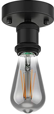 ledscom.de Vintage Lampen-Fassung RETRA, schwarz, rund + LED Lampe 240lm, extra-warmweiß