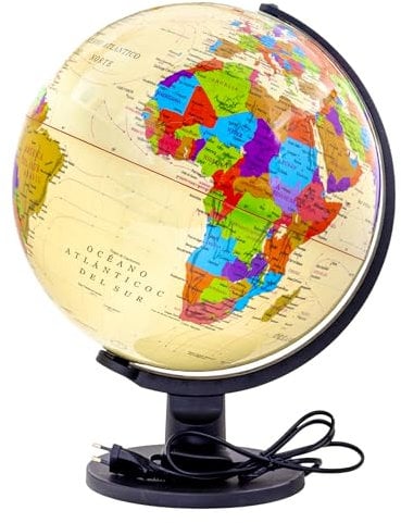 Raylu Paper - Globus beleuchtet und drehbar, Kartografie und Meridian, Zifferblatt der spanischen Welt (Creme, 32 cm)