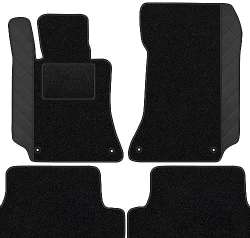 moto-MOLTICO Fußmatten Auto Velours Autoteppiche Schwarz Automatten Set 4-teilig - Auffälliges Design - passend für Mercedes-Benz C-Klasse W203 Sportcoupe 2000-2008 (Schwarzes Muster)