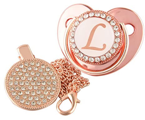 26 Buchstaben Infant Schnuller Rosa Baby Beruhigende Schnuller Bling Luxus Dummy Schnuller mit Kette Clips für 0-18M