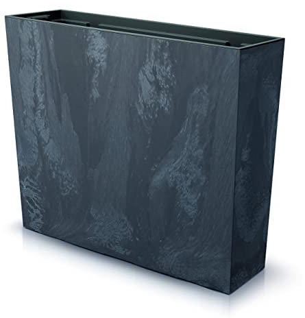 Vaso per fiori con vaso interno Portavaso Fioriera da balcone stile cemento con inserto 58 x 18 x 50 cm, colore: antracite grigio scuro effetto cemento, uso interno ed esterno, rettangolare, plastica