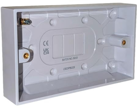 Double Patress Box 25mm – Surface Mount Electrical Back Box for Double Sockets, Switches & Outlets | Durable PVC Wall Mount Junction Box for Wiring, Home & Commercial Electrical Installations