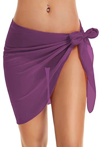 Badeanzug Coverups für Frauen Sarong Strand Bikini Wrap Sheer Short Skirt Chiffon Schal für Bademode, Violette Rose, XX-Large