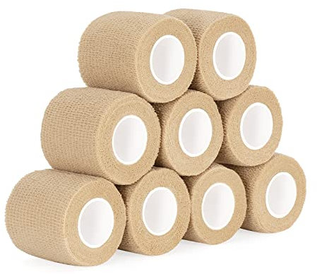 9 Rotoli Benda Elastica Coesiva 5cm x 4,5m Sport Nastro Bendaggio Adesiva Coesiva Benda Elastico Autoadesivo Salvapelle per Mani, Ginocchia, Braccia Nastro Sportivo Fasciature (colore della pelle)
