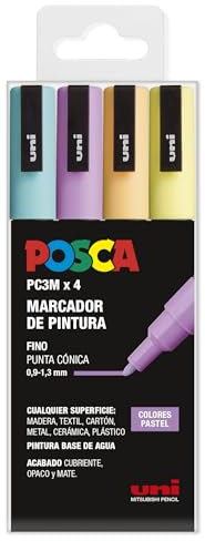 UNI Posca Astuccio da 4 pennarelli PC1MR di colore pastello a punta conica fine