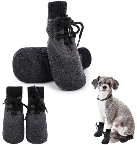 4 Stück Hundesocken, Wasserdichte Rutschfeste Hundeschuhe Hund Pfotenschutz Fußabdeckung Hund Regen Schneeschuhe Socken(Schwarz, M)
