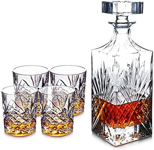 GImLY Whiskey Decanter Sets for Men Engraved Whiskey Decanters,Set Of 4 Glasses And Gift Claret Jug Sets,Wine Set Sets Of 5 (Color : A)