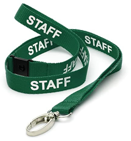 CKB LTD Grün Staff LANYARDS Breakaway Sicherheits-Lanyard-Umhängeband, drehbarer Metallclip für Ausweishalter – Pull-Quick-Release-Design, 100 Stück