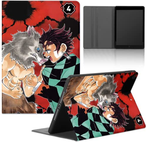 Coque Tablette pour Apple iPad Mini 4/Mini 5 7.9'' Anime Kamado Tanjirou Inosuke Motif Étui Housse de Protection Ultra Fin en Cuir PU avec Fonction Support Anti-Chute TPU Case Légère