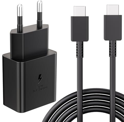 Chargeur USB C 25W, Prise de Charge PD 3.0 avec Chargeur Rapide de 1,5m Câble de Charge Adaptateur pour Samsung Galaxy S24/S23/S22/S21 Ultra/S21+/S20/Note20/S10/S9/A55/A54/Z Flip 5/Z Fold 4 5G