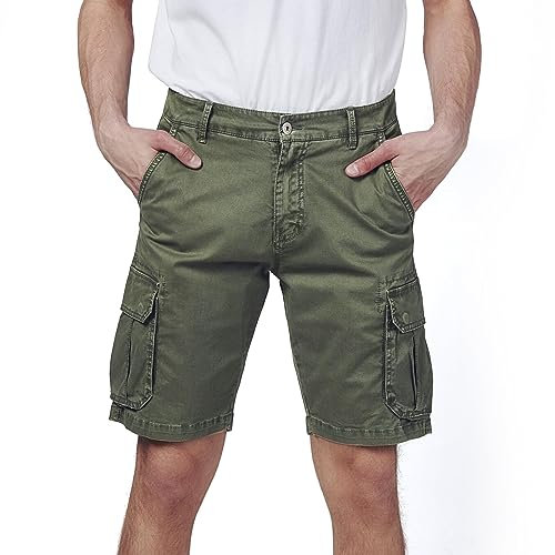 RE&X Jeans Pantaloni Corti Uomo Cargo Slim Fit Casual Denim (Green, 48 Corto)