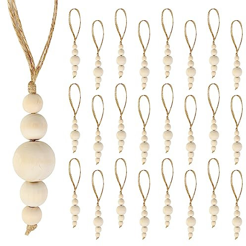 24 Stück Weihnachtsbaumschmuck Holzperlen Hängende Dekorationen Bauernhaus Natürliche Perlengirlande Rustikal Kleine Holz Boho Urlaub Minimalistisch für Neutral Scandi Weihnachtsbaum Hängende Party