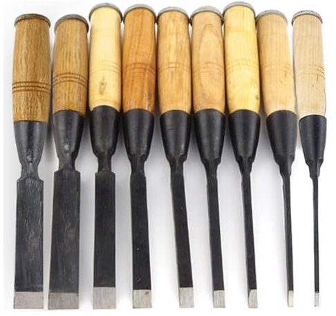OXOAMP Wood Chisels 9Pcs Wood Lathe Chisel Turning Set, High Carbon Steel Wood Lathe Chisel Tools Set with Wooden Handle Artists