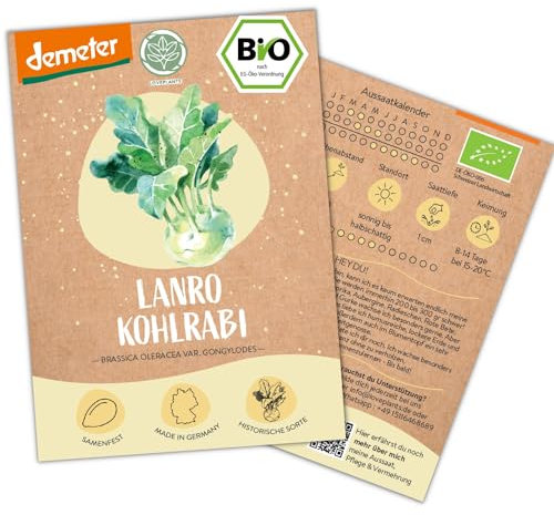 BIO Kohlrabi Samen, 50 Kohlrabisamen, hohe Keimrate, Demeter zertifiziert & samenfest | Gemüse Saatgut von LOVEPLANTS, Lanro Samen für Balkon, Garten, Hochbeet – alte Gemüsesorten