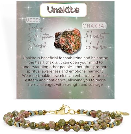 Farfume Armband Damen Edelstein Perlen Armbänder, Chakra 4mm Kristall Natürliche Echte Steine Schmuck Geschenke für Frauen(Unakit)