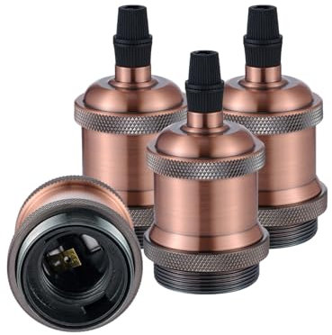 Vecys Vintage E27 Adaptateur Douille,Edison Suspension lampe,Solide Cuivre Céramique Douille pour Plafonds Bricolage Suspension Lampe(Rouge Cuivre,4pcs)