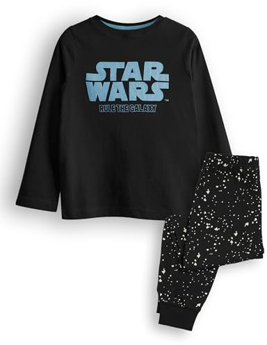 Star Wars Pyjama-Set für Jungen | Kinder Langärmeliges Oberteil & Langbein-Grafik-Pyjamas in Schwarz | Klassisches Logo regiert das Galaxy Top & All Over Print Pint Bottoms | Sci-Fi-Film Merchandise