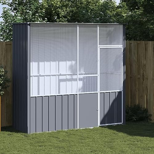 Homgoday Pajarera para pájaros, jaula de cría y jaula para loros, antracita, 215 x 78 x 200 cm, acero galvanizado