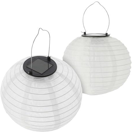 LED Solar Lampion aus Nylon - 2 Stück 30 cm - Garten Deko Beleuchtung warm weiß - Solarleuchte Laterne Leuchtkugel Dekoleuchte Partylicht für Außen wetterfest