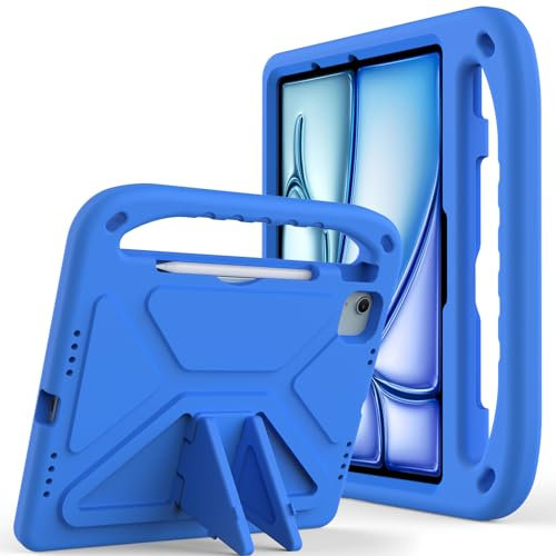 Coque pour enfants pour iPad Air 13 (M2) 2024 – Coque de protection intégrale avec poignée et support – Coque légère et résistante aux chocs pour iPad Air 13 2024 13, bleu