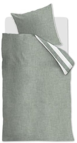 Riviera Maison Lindy Lines bettwäsche-Set 2 TLG. - 155x220 - Graugrün - Baumwolle - mit Reißverschluss