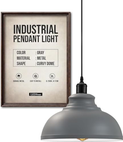 LEDSone Moderner Kronleuchter, Vintage-Hängelampenschirm, industrielle Hänge-Deckenbeleuchtung, ideal für Esszimmer, Bar, Clubs, E27-Sockel (GRAU)