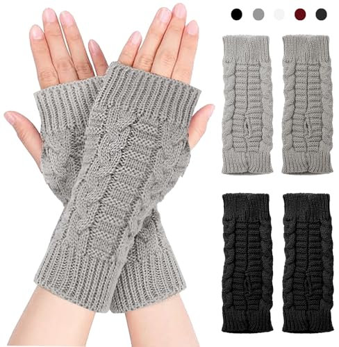 LUKIUP 2 Paar Pulswärmer Damen, Fingerlose Handschuhe, Pulswärmer, Handstulpen, Arm Warmers, Weicher Strick, Warm Strick Handschuhe Pluswärmer Winter Handschuhe