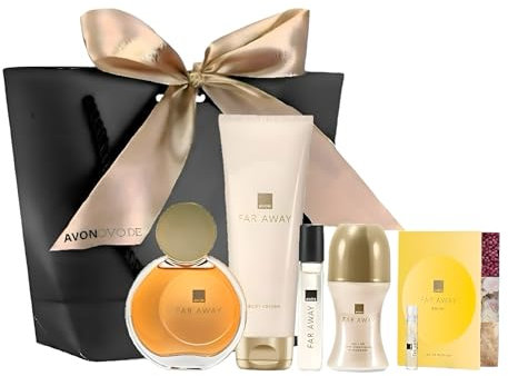 FAR AWAY Spray 50 ml, Taschenspray 10 ml, Körperlotion 125 ml, Deoroller, Geschenktasche 6 -tlg. Geschenkset, orientalisch, blumig, Pflege, Duftgeschenk