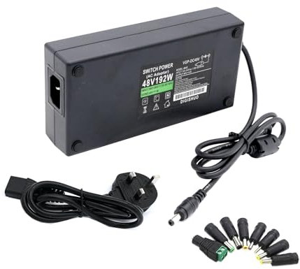 A-DIGISHUO 48V 4A Power Supply |AC100-240V to DC 48V 48 Volt 4 Amp 196W Adapter Switching Transformers With 8pcs Connector |For PoE Switch/PoE Injector/CCTV Video Security Camera (48V 4A 196W)