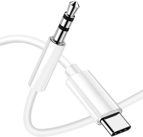 TZONOO USB C auf Aux Kabel 1M, USB C auf Klinke Kabel 3.5mm Audio Aux Kabel Dauerhaft kompatibel mit iPhone 16/15 Pro, Galaxy S24/S23/S22 Ultra, iPad Pro, Pixel, Huawei P40 usw.(Weiß)