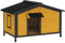 PawHut Caseta para Perros Exterior Casa para Perros Pequeños con Techo Asfáltico Abatible 2 Ventanas Puerta con Cortina y Base Extraíble 97x72x65 cm Madera Natural