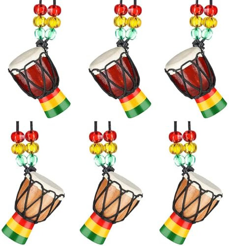 Mini Afrikanische Trommeln, 6 Stück Mini Djembe Trommel, Afrikanische Trommel Halskette Holz, Instrumentenhalsketten Djembe Trommel, Ideal für Dekoration und Geschenke (Bunte)