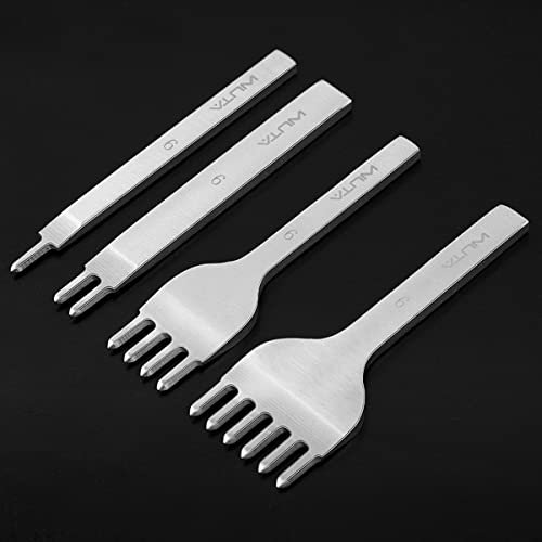 WUTA Punzón para cuero, punzón cincel plateado para cuero, set de punzones de acero al carbono con diamante para manualidades en cuero(6mm 1+2+4+6)