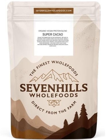 Sevenhills Wholefoods Organic Super Cacao Vegan Protein Powder | 30 Servings, 22g Protein per Serving | Natural Ingredients | Gluten & Soy Free Plant-Based | Pea, Rice & Pumpkin Protein | 1.05kg