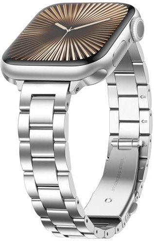 Anlinser Bracelets Métal Compatible avec Bracelet Apple Watch pour Femme 42mm 41mm 40mm 38mm, Bande Fine en Acier Inoxydable pour iWatch Série 10 9 8 7 6 5 4 3 2 1 SE (Argent)