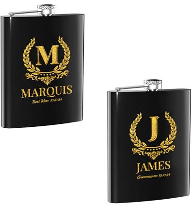 Flachmann Personalisierte 2 Stücke 8oz Schwarz für Männer Geschenke für Geburtstag Vatertag Hochzeitsgeschenke Bester Mann