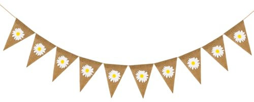 jijAcraft Gänseblümchen Girlande Jute Rustikal: Boho Deko Gänseblümchen Wimpelkette, Vintage 3M Gänseblümchen Banner für Kindergeburtstag, Frühling Sommerparty, Garten-Mottoparty