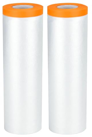 KITHIOM 2 Rolls Dust Sheet Masking Film - 200cm x 20m Masking Tape with Plastic Sheet, Dust Sheets with Self Adhesive for Floor Protection, Painting Decorating Covering, Wall Cabinets Sofa Car