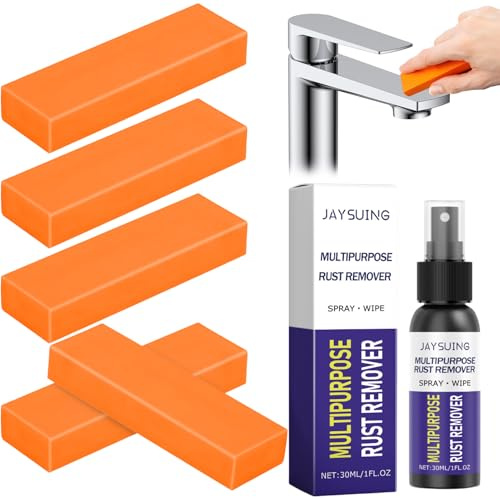 Kit de Eliminación de Óxido: 5 Borradores de Limpieza de Acero Inoxidable y Convertidor de Óxido de Metal de 50 ml: Elimina el Óxido y la Suciedad de Fregaderos, Placas y Metal