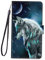 NUOBESTY 1 Stück Faltbare Schutzhülle mit Magnetverschluss Multifunktionale Handytasche PU Pc Material Kartenfach Stoßfest Handgurt Wolf Design
