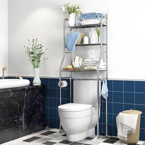 PortoAlegre WC-Aufbewahrung, Toilettenregal, Edelstahl Badezimmerregal, Wc Regal über Die Toilette, Aufbewahrung über Der Toilette, Metall-WC-Organizer, Stehend Badregal Ohne Bohren, 50x25x160 Cm