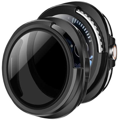 GEEDOOWIN 2 Stück Schutzhülle mit Displayschutzfolie für Samsung Galaxy Watch 8 Classic 46mm, Anti Spy, 360° Rundumschutz, Schutzhülle,Eingebaut Kratzfest Gehärtetes Glas Displayschutz, Schwarz