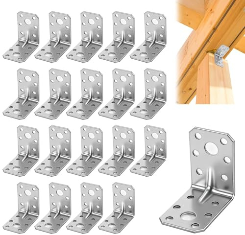 Schwerlastwinkel aus Edelstahl Verzinkt, 20 Stück Winkelverbinder | 50x50x35x1.8 mm,Winkelverbinder mit Sicke 90 Grad Metallwinkel Schwerlast Verbinder Winkel Silber Verzinkt