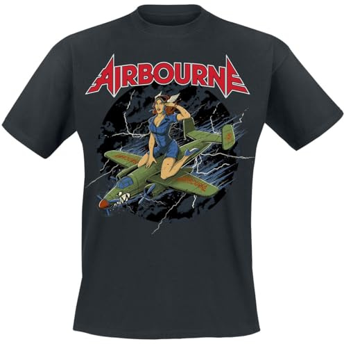 Airbourne Straddled Pin-Up Männer T-Shirt schwarz Band-Merch, Bands
