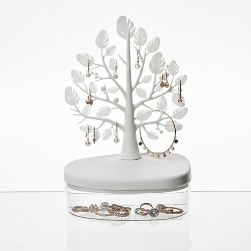 Yxmohala Présentoir à bijoux avec boîte de rangement - Arbre à bijoux - Porte-bijoux - Porte-bijoux pour colliers et bracelets, bagues et boucles d'oreilles, blanc