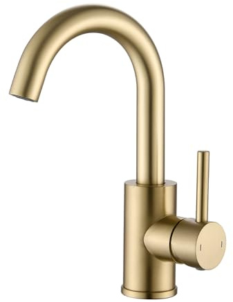 ZYNUHMO Rubinetto per bagno, rubinetto per bagno/cucina piccolo, girevole a 360°, miscelatore monocomando, rubinetto per lavabo in acciaio inossidabile oro spazzolato