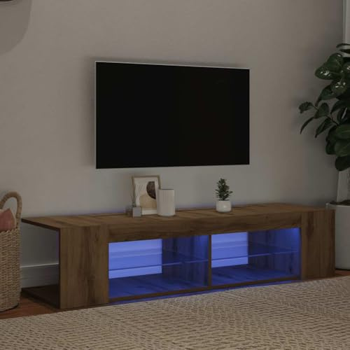 mtlskopl RGB LED TV Lowboard 135x39x30 cm Artisan-Eiche Massiver Holzwerkstoff Fernsehtisch mit 4 Fächern Modernes Wohnzimmermöbel für Wohnzimmer Schlafzimmer Flur