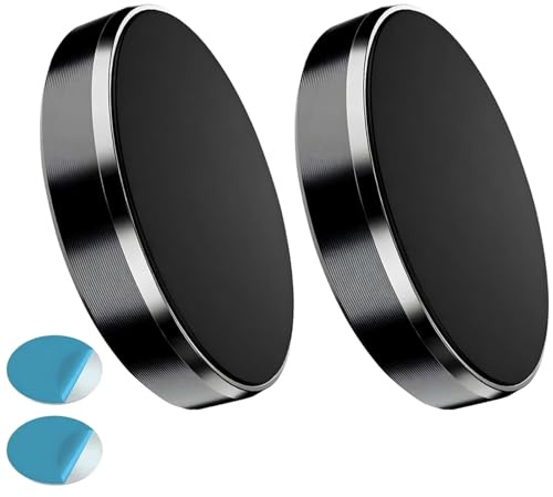 Mowpiny 2 Piezas Soporte Móvil Imán, Sujeta Moviles para Coche | Magnético Movil Coche Adhesivo Universal, para iPhone Samsung Huawei, Pequeño Redondo, Instalación Sin Herramientas